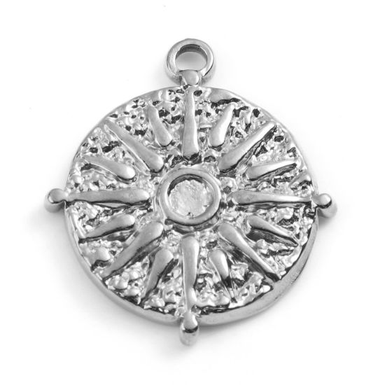 Изображение 201 Нержавеющая Сталь галактика Подвески Круглые Серебряный Тон Солнце 22мм x 20мм, 1 ШТ