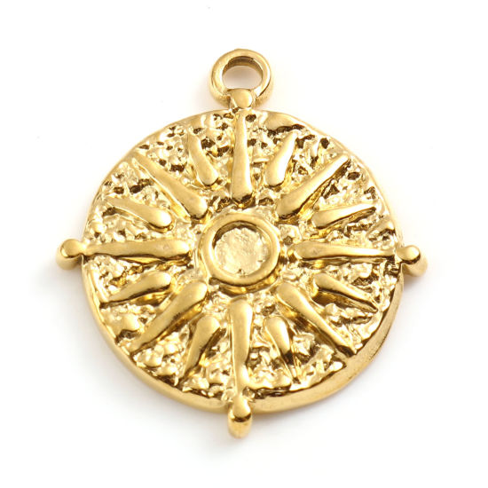 Изображение 201 Нержавеющая Сталь галактика Подвески Круглые Позолоченный Солнце 22мм x 20мм, 1 ШТ