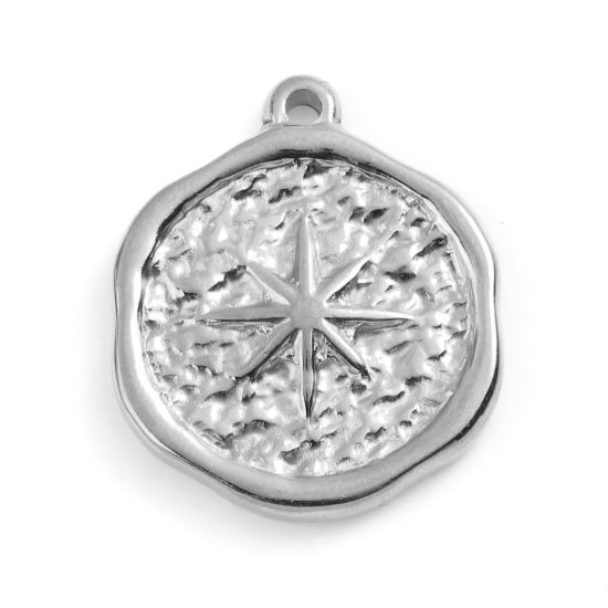 Изображение 201 Нержавеющая Сталь галактика Подвески Круглые Серебряный Тон Звезда 20мм x 16мм, 1 ШТ