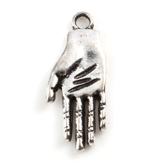 Picture of Zinc Based Alloy Medical & Anatomy Jewerly Charms Hand Antique Silver Color 22mm x 9mm, 10 PCs