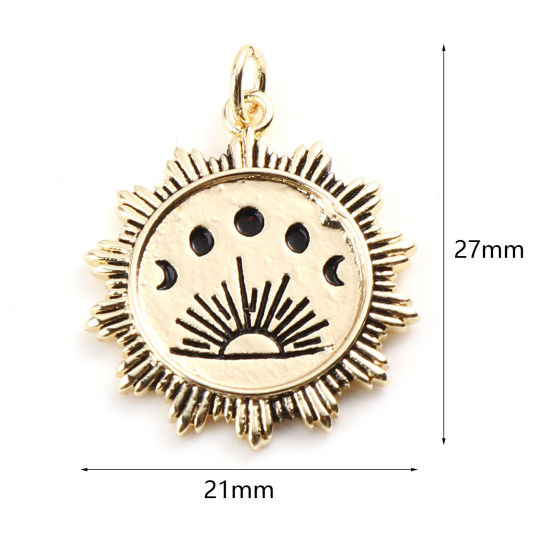 Изображение Латунь галактика Подвески Лунное Затмение 18K настоящее золото с покрытием Черный Солнце С Эмалью 27мм x 21мм, 1 ШТ
