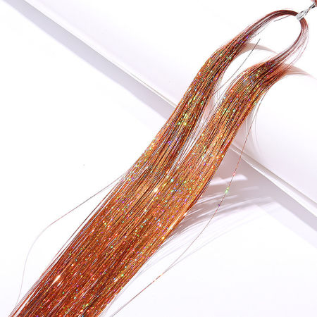 Picture of Plastic Silk Thread Hair Accessories Findings Champagne Glitter 90cm, 1 Packet(120Pcs/Packet)