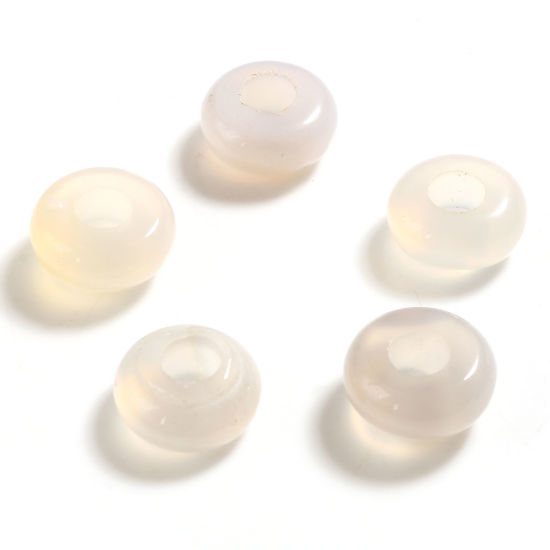 Picture of Agate ( Natural ) Large Hole Charm Beads Creamy-White Round 10mm Dia., Hole: Approx 4.1mm, 2 PCs