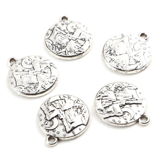 Immagine di Lega di Zinco Galassia Charms Tondo Argento Antico Luna 24mm x 20mm , 10 Pz