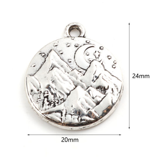 Immagine di Lega di Zinco Galassia Charms Tondo Argento Antico Luna 24mm x 20mm , 10 Pz