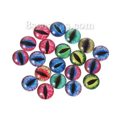 Picture of Glass Dome Seals Cabochon Round Flatback At Random Mixed Eye Pattern Transparent 10mm( 3/8") Dia, 10 PCs