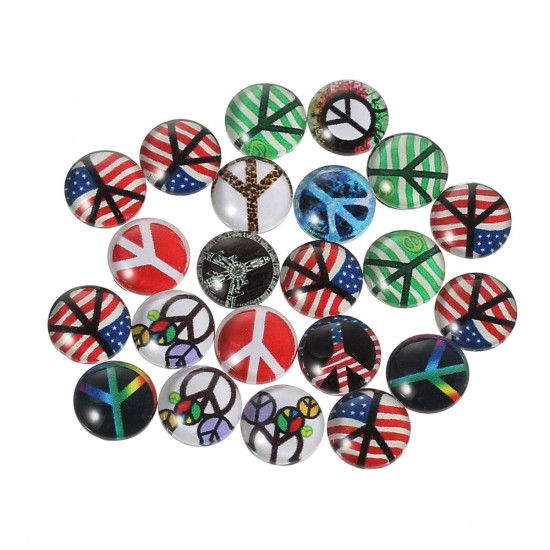 Image de Cabochon Dôme en Verre Rond Couleur Au Hasard Symboles de Paix Transparent 10mm Dia, 10 Pcs