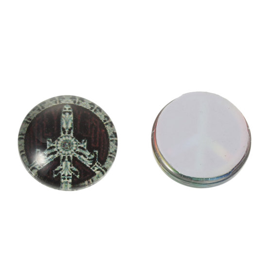 Image de Cabochon Dôme en Verre Rond Couleur Au Hasard Symboles de Paix Transparent 10mm Dia, 10 Pcs
