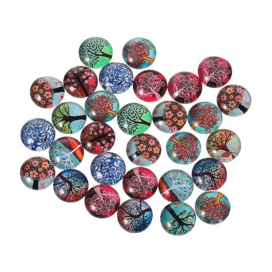 Picture of Glass Dome Seals Cabochon Round Flatback At Random Mixed Tree Pattern Transparent 10mm( 3/8") Dia, 10 PCs