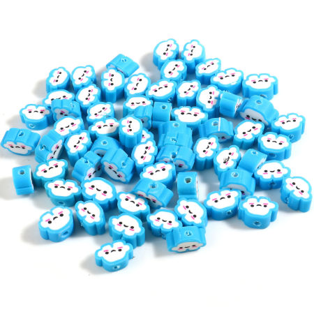 Image de Perles Collection de Météo en Pâte Polymère Nuage Blanc & Bleu 10mm x 7mm, Taille de Trou: 2.1mm, 100 Pcs