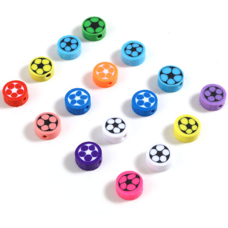 Polymer Clay Sport Beads Round At Random Color Mixed Football Pattern About 10mm Dia, Hole: Approx 2.8mm, 100 PCs