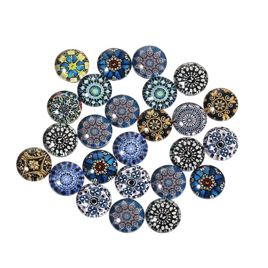 Picture of Glass Dome Seals Cabochon Round Flatback Multicolor At Random Mixed Pattern Transparent 10mm( 3/8") Dia, 10 PCs