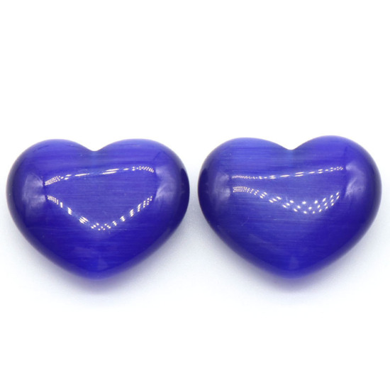 Picture of Cat's Eye Glass ( Natural ) Micro Landscape Miniature Shelter House Aquarium Home Decoration Valentine's Day Heart Royal Blue About 30mm x 24mm, 1 Piece