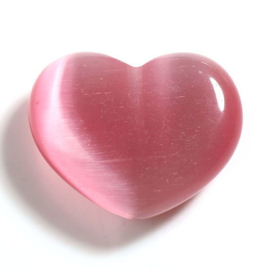 Picture of Cat's Eye Glass ( Natural ) Micro Landscape Miniature Shelter House Aquarium Home Decoration Valentine's Day Heart Pink About 30mm x 24mm, 1 Piece