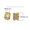 Picture of Zinc Based Alloy European Style Large Hole Charm Beads Cylinder Gold Plated Flower Carved Hollow At Random Mixed Rhinestone About 11mm x 11mm, Hole: Approx 6mm, 5 PCs