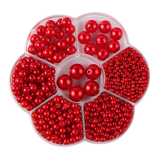 Image de Perles en Plastique Rouge Rond Imitation Perles 10.2cm x 10.2cm, 1 Boîte