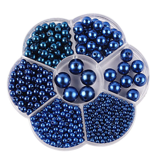Image de Perles en Plastique Bleu Rond Imitation Perles 10.2cm x 10.2cm, 1 Boîte