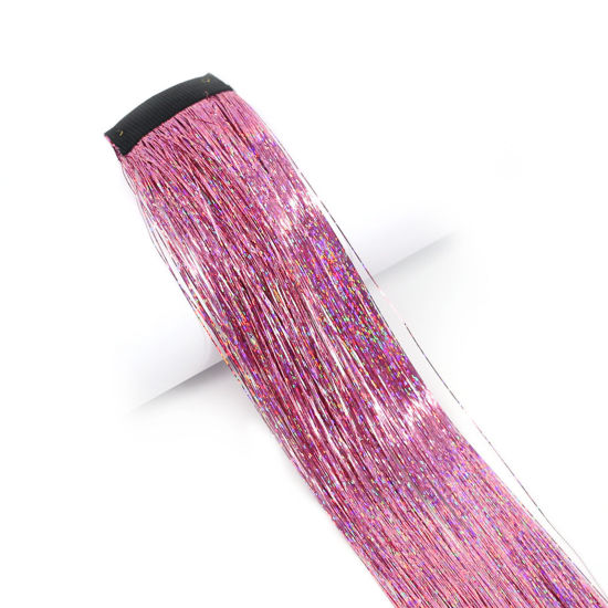 Picture of Plastic Hairpieces Wig Clip In Hair Extentions Hair Tinsel With Tool Sparkling Dazzle Glitter Pink 50cm, 1 Piece