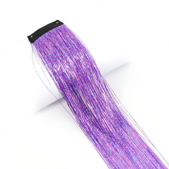 Picture of Plastic Hairpieces Wig Clip In Hair Extentions Hair Tinsel With Tool Sparkling Dazzle Glitter Mauve 50cm, 1 Piece