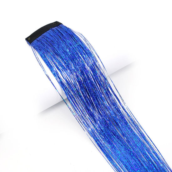 Picture of Plastic Hairpieces Wig Clip In Hair Extentions Hair Tinsel With Tool Sparkling Dazzle Glitter Royal Blue 50cm, 1 Piece