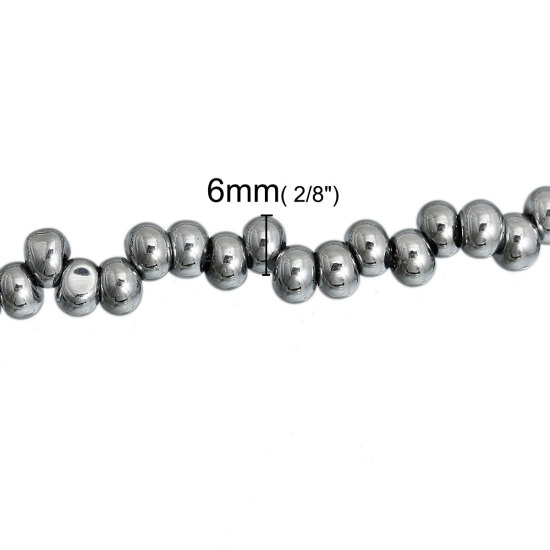 Image de Perles en Verre Goutte d'Eau Gris-argent 6mm x5mm, Tailles de Trous: 2mm, 38.5cm Long, 1 Pièce ( Env. 100PCs/Enfilade )