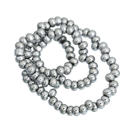Image de Perles en Verre Goutte d'Eau Gris-argent 6mm x5mm, Tailles de Trous: 2mm, 38.5cm Long, 1 Pièce ( Env. 100PCs/Enfilade )