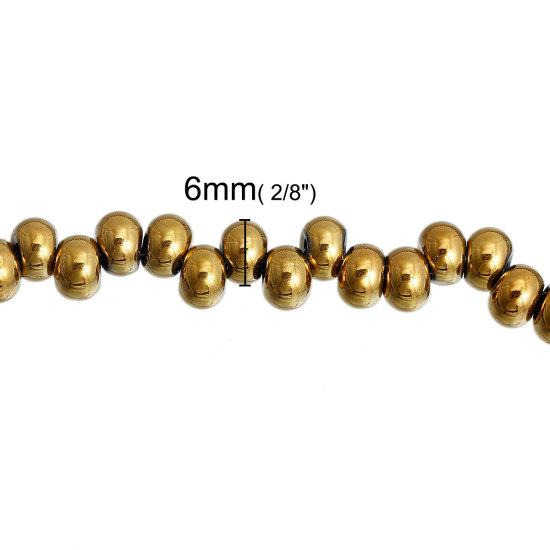 Image de Perles en Verre Goutte d'Eau Or 6mm x5mm, Tailles de Trous: 2mm, 38.5cm Long, 1 Pièce ( Env. 100PCs/Enfilade )