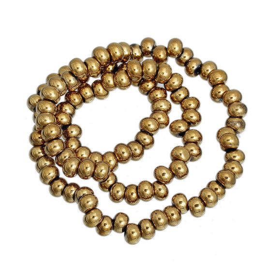 Image de Perles en Verre Goutte d'Eau Or 6mm x5mm, Tailles de Trous: 2mm, 38.5cm Long, 1 Pièce ( Env. 100PCs/Enfilade )