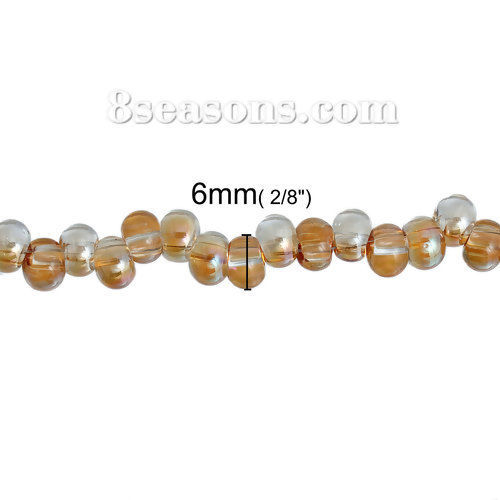 Picture of Glass Loose Beads Drop Gold Champagne AB Color Transparent About 6mm x5mm, Hole: Approx 2mm, 38.5cm long, 1 Strand (Approx 100 PCs/Strand)