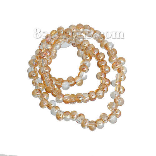 Picture of Glass Loose Beads Drop Gold Champagne AB Color Transparent About 6mm x5mm, Hole: Approx 2mm, 38.5cm long, 1 Strand (Approx 100 PCs/Strand)
