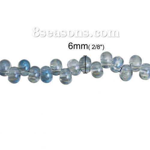 Image de Perles en Verre Goutte d'Eau Bleu Transparent, 6mm x5mm, Tailles de Trous: 2mm, 38.5cm Long, 1 Pièce ( Env. 100PCs/Enfilade )