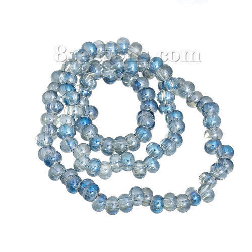 Picture of Glass Loose Beads Drop Blue & Transparent About 6mm x5mm, Hole: Approx 2mm, 38.5cm long, 1 Strand (Approx 100 PCs/Strand)