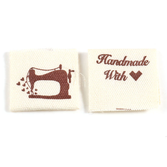 Image de Étiquettes en Polyester Rectangle Pliable Jaune Clair Machine à Couture " Hand Made With Love " 40mm x 20mm, 100 Pcs