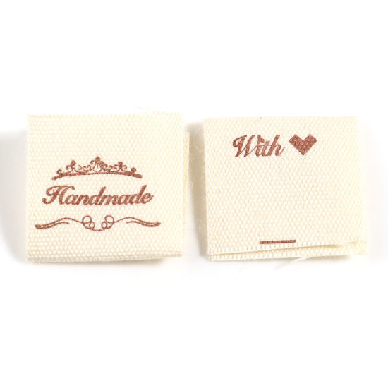 Image de Étiquettes en Polyester Rectangle Pliable Jaune Clair " Hand Made With Love " 40mm x 20mm, 100 Pcs