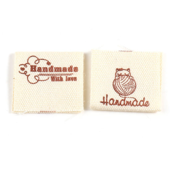 Image de Étiquettes en Polyester Pelote de Pliable Laine Jaune Clair Rectangle " Hand Made With Love " 40mm x 20mm, 100 Pcs