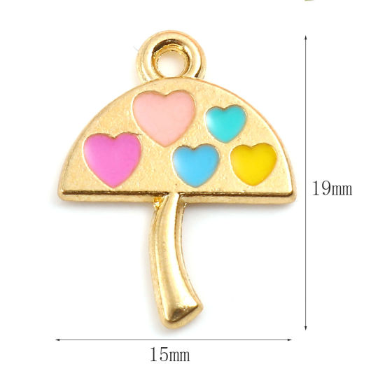 Immagine di Lega di Zinco San Valentino Charms Umbrello Oro Placcato Multicolore Cuore Smalto 19mm x 15mm , 10 Pz