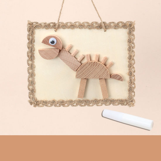 Picture of Wood Children Kids DIY Handmade Craft Puzzle Materials Accessories Set Natural Rectangle Dinosaur 15cm x 12cm, 1 Packet