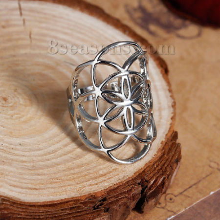 Picture of New Fashion Brass Adjustable Seed Of Life Rings Hollow Carved