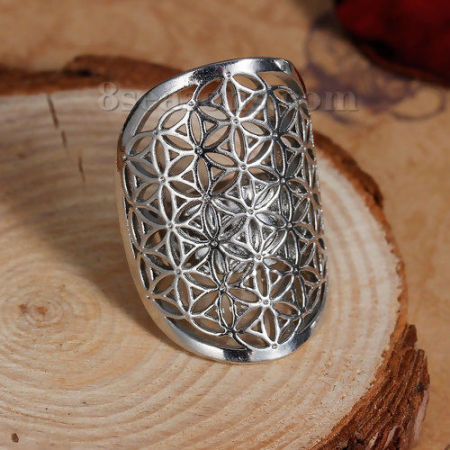 Picture of New Fashion Brass Adjustable Seed Of Life Rings Hollow Carved