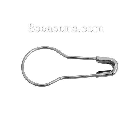 Picture of Iron Based Alloy Safety Pins Brooches Findings Silver Tone 21mm( 7/8") x 9mm( 3/8"), 200 PCs