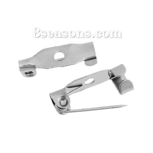 Picture of Iron Based Alloy Safety Pin Brooches Findings Silver Plated 15mm( 5/8") x 4mm( 1/8"), 100 PCs