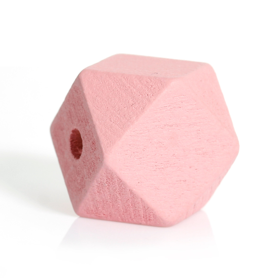 Picture of Hinoki Wood Spacer Beads Polygon Pink Faceted About 20mm x 20mm, Hole: Approx 4.2mm, 20 PCs