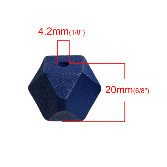 Immagine di Legno di Hinoki Separatori Perline Poligono Blu Scuro Sfaccettato Circa 20mm x 20mm, Foro: Circa 4.2mm, 20 Pz