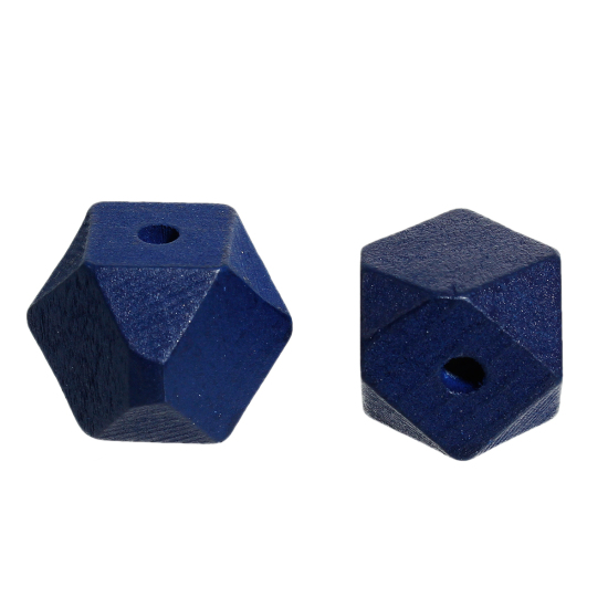 Immagine di Legno di Hinoki Separatori Perline Poligono Blu Scuro Sfaccettato Circa 20mm x 20mm, Foro: Circa 4.2mm, 20 Pz