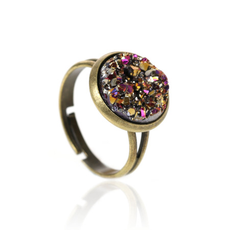 Image de Druzy Bagues de Nouvelle Tendance Ajustable en Laiton Forme Rond Multicolore, Bronze Antique, Taille de Bague: 16.7mm( 5/8") (US size: 6.25), 2 Pcs