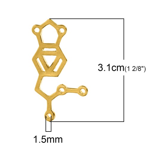 Image de Connecteurs de Bijoux en Alliage de Zinc Forme MDMA Molécule Chimie Science Doré 31mm x 18mm, 10 Pcs