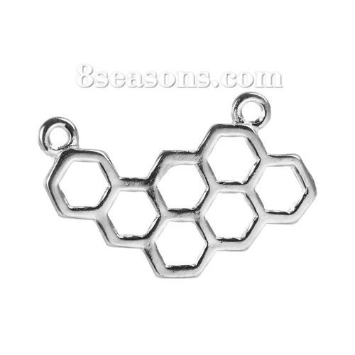 Picture of Zinc Based Alloy Connectors Findings Honeycomb Silver Tone 23mm x 15mm, 10 PCs