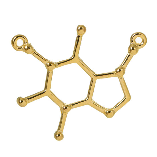 Picture of Zinc Based Alloy Caffeine Molecule Chemistry Science Connectors Findings Gold Plated 27mm x 23mm, 10 PCs