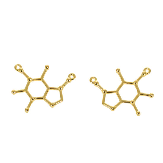 Picture of Zinc Based Alloy Caffeine Molecule Chemistry Science Connectors Findings Gold Plated 27mm x 23mm, 10 PCs
