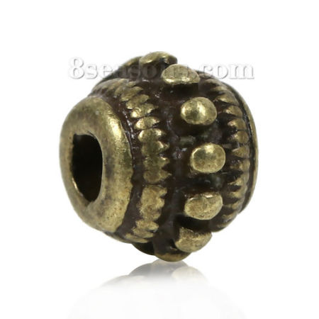 Zinc Based Alloy Spacer Beads Bicone Flying Saucer Antique Bronze Dot Carved About 8mm x 6mm - 7mm x 5mm, Hole:Approx 2.1mm, 30 PCs